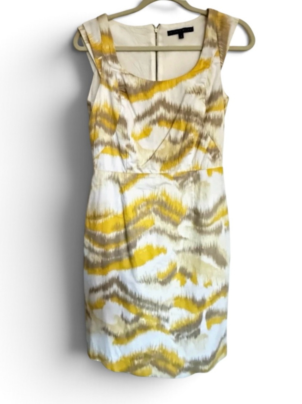 ANTONIO MELANI Yellow, Taupe & Cream Sleeveless Sheath Dress